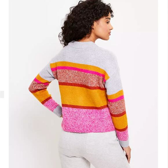 NWT LOFT Lou & Grey Pink/Gold/Grey Multi Striped Crewneck Sweater - Picture 3 of 9